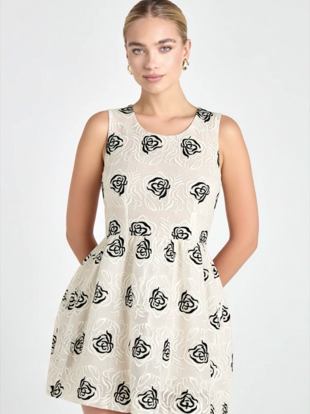 ANTHROPOLOGIE #73 Vanilla Cream Floral Embroidered Mesh Babydoll Dress S M L